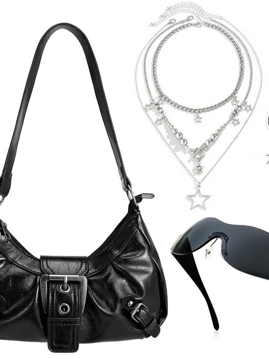 Other - Buckle Handbag Goth Punk Hobo with Sunglasses Star Layered Necklace Keychain